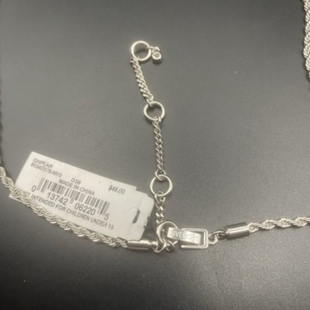 NWT Givenchy Necklace Faux Pearl Crystal Pendant Silver Rope 16+3" Retail $48 - Picture 4 of 5